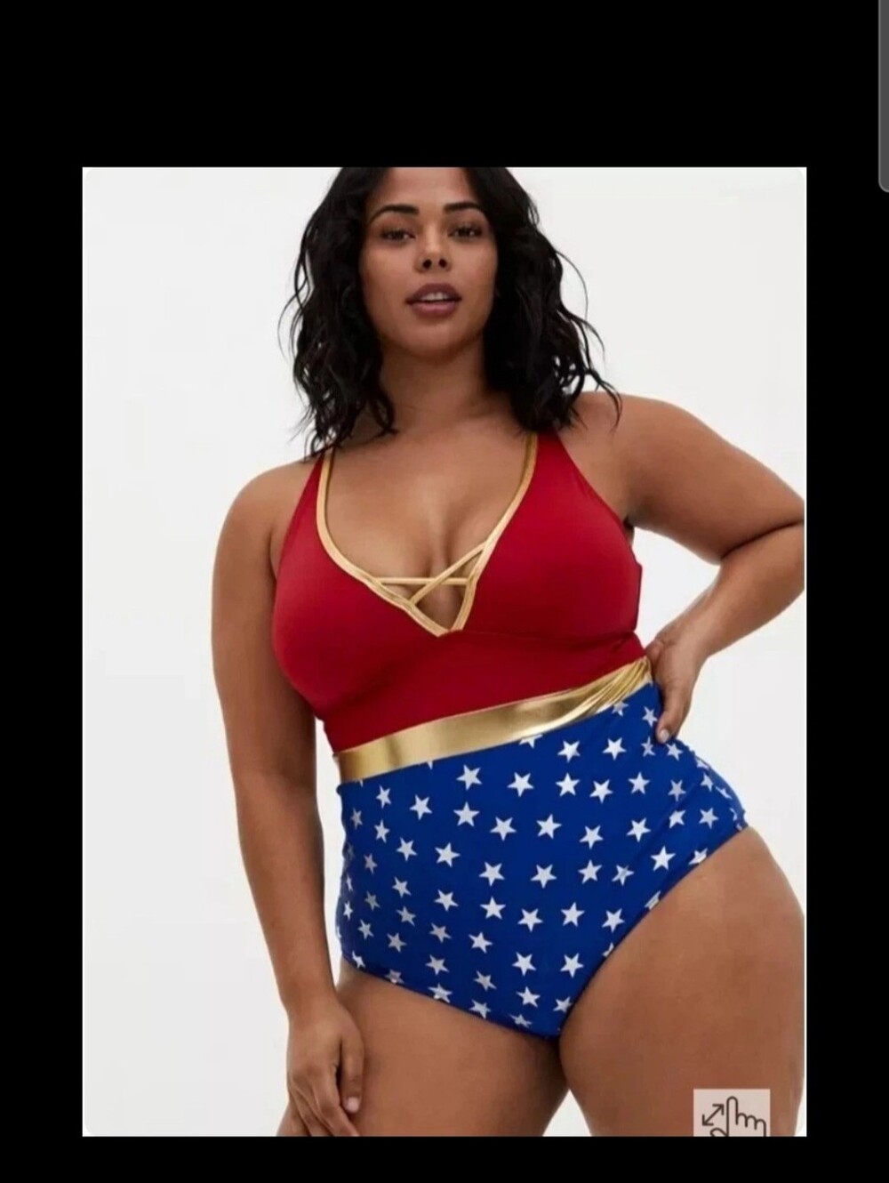 Torrid Wonder Woman Red & Gold Star Wireless One-Piece Swimsuit Nwt Sz 1x (14-16